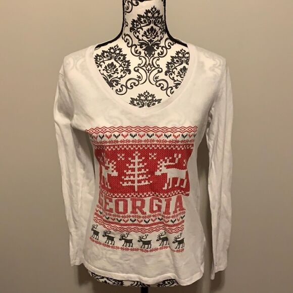 Champion Tops - Champion White Christmas Georgia Shirt Size Small